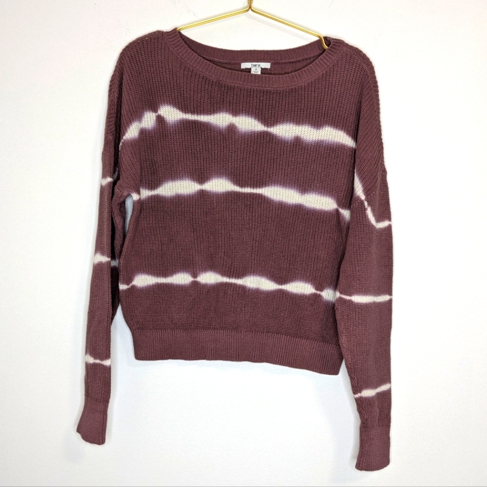 Bar III Medium Dark Dusty Rose & White Tie Dye Cropped Crewneck Pullover Sweater